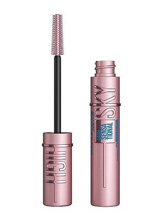 Водостійка туш для вій maybelline new york mascara lash sensational waterproof sky high waterproof mascara 802 very black