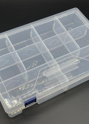 Пластиковый органайзер на 10 ячеек для хранения рукоделия 300х200 мм прозрачный с крышкой2 фото