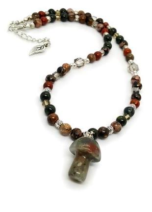 🍄✨ ексклюзивне кольє чокер з підвіскою "грибочок" натуральний камінь