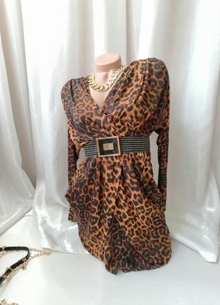 Красива ефектна леопардова сукня з кишенями туніка