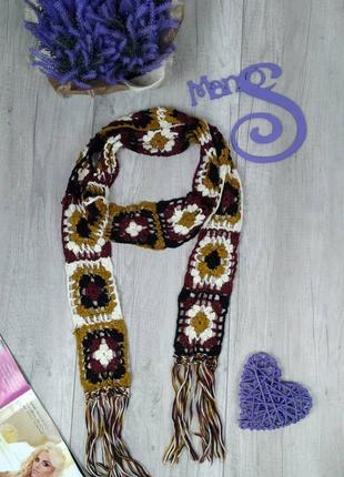 Женский вязаный шарф узкий длинный демисезонный разноцветный 210х11