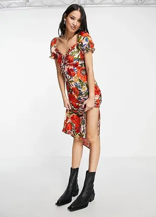 Нова!соковита сатинова квіткова сукня–міді максі з розрізами /плаття міді в квіти сайт asos