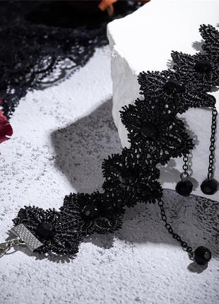 Элегантный черный чокер с цепочками4 фото