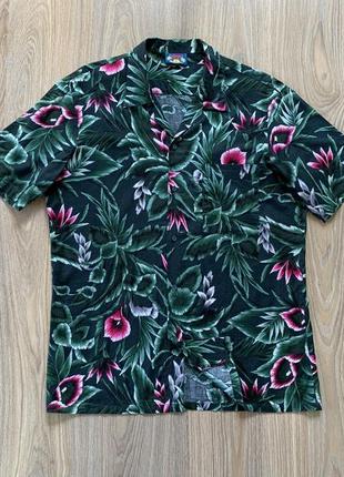 Мужская винтажная хлопковая рубашка гавайка с цветочным принтом hawaii blues