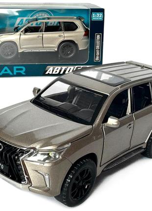 Машинка металева lexus lx570 лексус срібний 1:32 звук світло інерція відкр двері багажник капот гумові колеса 15,5*6*7см (ap-1810)