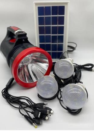 Потужний ліхтар ручний, з smd led з радіо, power bank gs-345, зарядна станція на сонячній батареї3 фото