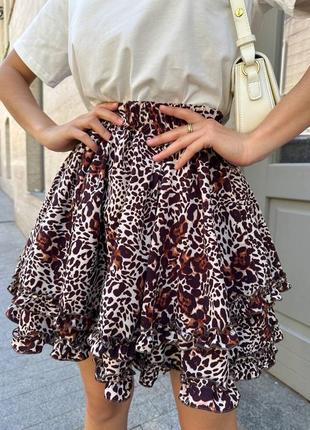 Эффектная леопардовая юбка мини софт качественная лека юбка
