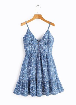Блакитна сукня в квітковий принт від shein, плаття на бретелях в квіточку, на ґудзиках