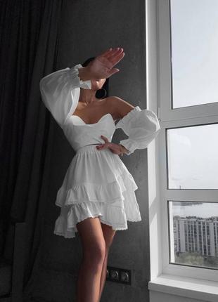 Трендова обʼємна спідниця з креп жатки стильна юбка міні з мереживом