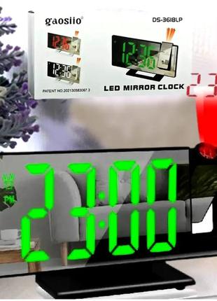 Часы зеркальные с проектором времени настольные led vst-3618lp,  часы с проектором3 фото