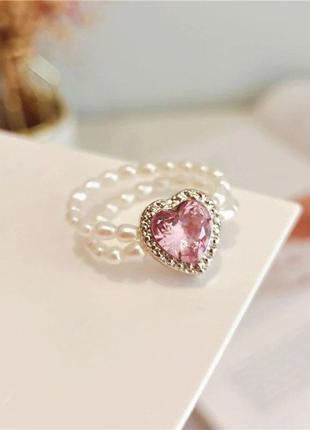 Тренд стильне кільце каблучка перли перлини намистини серце рожевий кристал