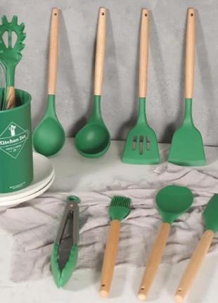 Набір силіконічного кухонного начиння (12 предметів) зелений zepline zp-036