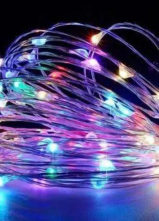 Гирлянда работает от батареек и usb разноцветная 3m 30 led медной проволоке капля росы