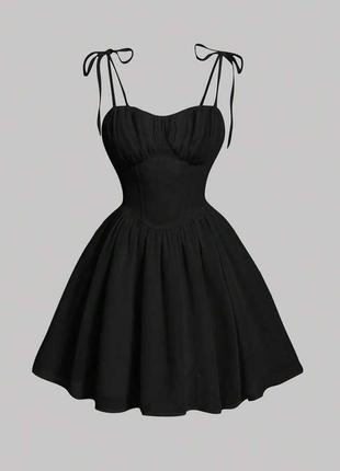 Женское нежное элегантное мини черное платье без рукавов на завязках приталенное стильное качественн
