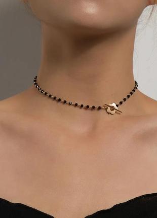 Стильний жіночий чокер кольє намисто підвіс перлини перли кулон квітка