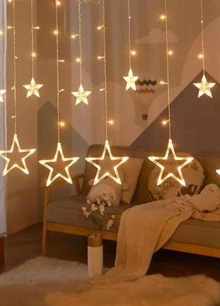 Гирлянда led звезды тепло белый свет 3m*80cm*50cm star curtain 100