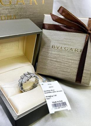 Серебряное кольцо булгари bulgari массивная крупная змея змейка с камнями классика стильное тренд серебро проба 925 новое с биркой