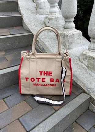 Женская сумка marc jacobs the large tote bag beige/pink