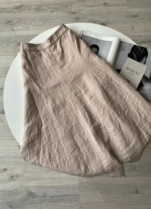 Бежевая льняная длинная юбка юбка миди винтаж лен