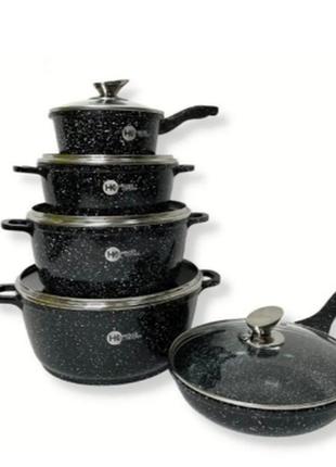 Набір граніт посуду чорний (17 предметів) higher kitchen hk-3052 фото
