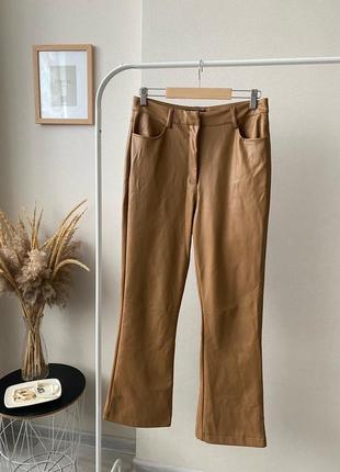 Коричневі штани з еко шкіри брюки прямі руді