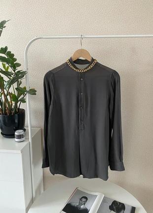 Сіра шовкова блуза сорочка оверсайз легка шовк