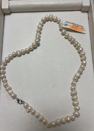 Ожерелье из белых природных жемчужин 45см