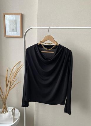 Черная блуза с напуском оверсайз база zara