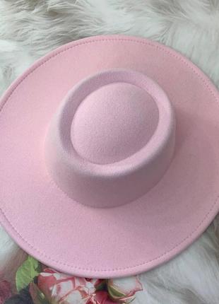 Шляпа канотье унисекс с круглой тульей и широкими полями 9,5 см розовая5 фото