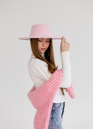 Шляпа канотье унисекс с круглой тульей и широкими полями 9,5 см розовая9 фото