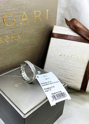 Срібне кільце булгарі bulgari широке масивне з логотипом написом із камінням класика стильне тренд срібло проба 925 нове з биркою