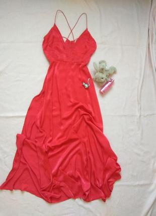 Платье красное вечернее сатиновое атласное шелковое р 38 м 46 стан идеал на бретельках с красивым декольте