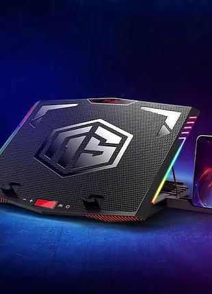 Подставка для ноутбука с охлаждением vhg k10 с rgb-подсветкой и подставкой для телефона laptop cooling pad, rgb