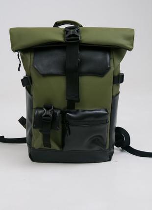 Женский рюкзак rolltop для ноутбука, роллтоп из экокожи цвет хаки2 фото