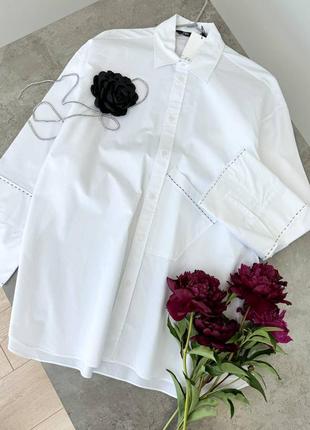 Белоснежная удлиненная рубашка оверсайз фасона zаrа, плотная, не светит, хлопок