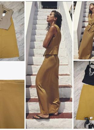Крутая длинная юбка zara из смешанного льна. цвет и качество бомба