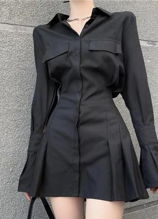 Трендовое черное платье рубашка y2k coquette alt