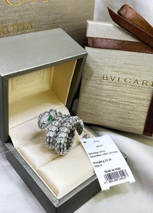 Серебряное кольцо булгари bulgari широкое массивное змея змейка с камнями классика стильное тренд серебро проба 925 новое с биркой