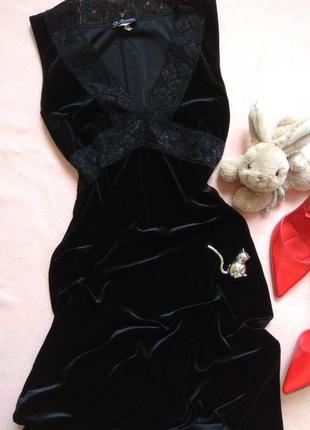 Платье бархатное черное с кружевом р 38 46 м 36 с 44 без рукав