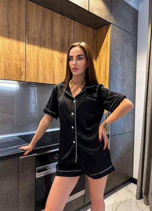 Жіноча піжама шорти та сорочка з коротким рукавом ☺️ легка піжама на літо 💕 піжама шовк3 фото
