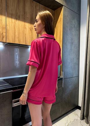 Жіноча піжама шорти та сорочка з коротким рукавом ☺️ легка піжама на літо 💕 піжама шовк6 фото