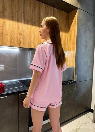 Жіноча піжама шорти та сорочка з коротким рукавом ☺️ легка піжама на літо 💕 піжама шовк9 фото