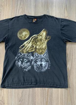 Чоловіча вінтажна футболка з принтом вовка burning eagle