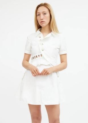 Белая хлопковая симметричная мини-платье-рубашка