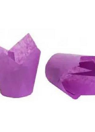 Паперова форма для кексів тюльпан світло-фіолетова, 20 шт.1 фото