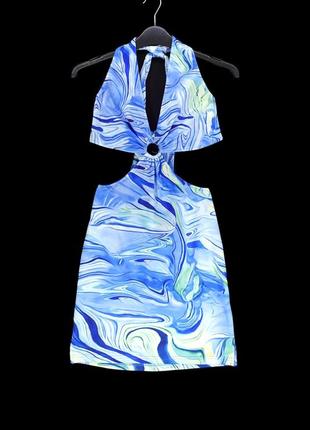 Облегающее мини платье "bhmawsrt" голубое с мраморным принтом, s.
