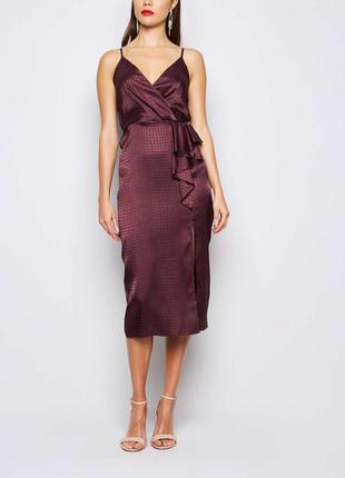 Легка розкішна атласна сукня з розрізом в зміїний принт від new look