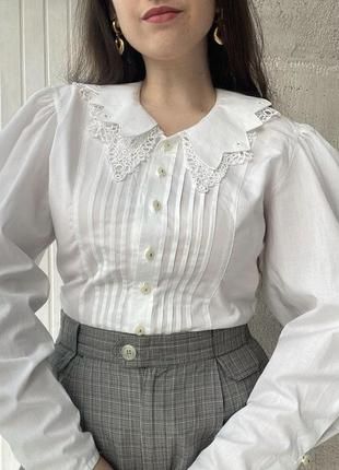 Редкий винтаж кружевная блуза рубашка anna rena 1990 с воротничком винтажная