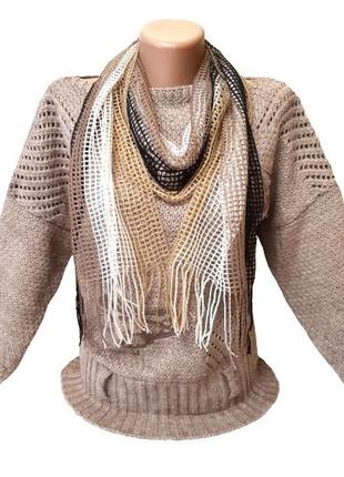 M-xl женский джемпер с вырезом лодочка, свитер с шарфом, теплый пуловер, вышивка бабочки