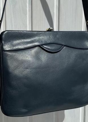 Кожаная винтажная темно-синяя сумка на фермуре винтаж натуральная кожа